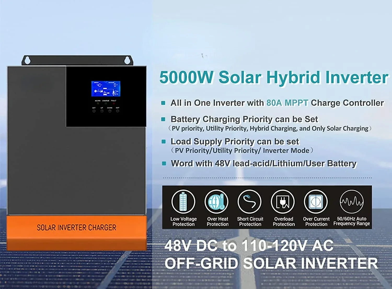 5.5kW MPPT 100A optical 220V 4 - đánh giá và giá Hybrid Solar Inverter 5.5Kw Mppt 48V