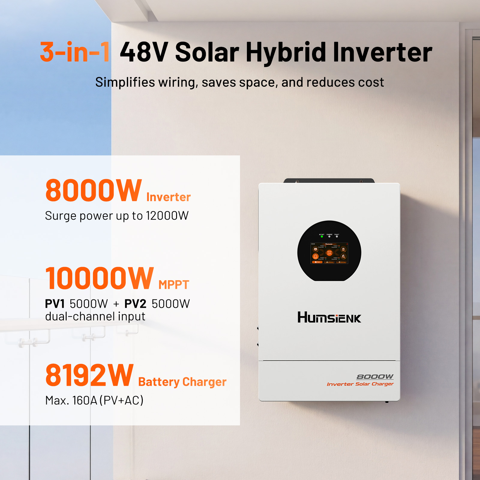 Humsienk 48V 8KW 3-in-1 Solar  - đánh giá và giá Mppt Hybrid Inverter 48V 8Kw 3 Phase